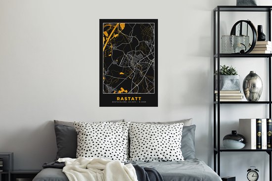 Stickers muraux - Allemagne - Black and Gold et Or - Rastatt - Plan de la ville - Carte - Plan d'étage - 40x60 cm - Feuille adhésive
