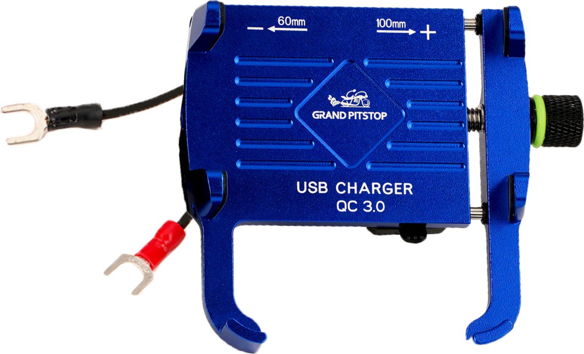 GrandPitstop motor telefoonhouder / navigatiehouder met USB oplader 3.0 model Claw met Jaw blauw
