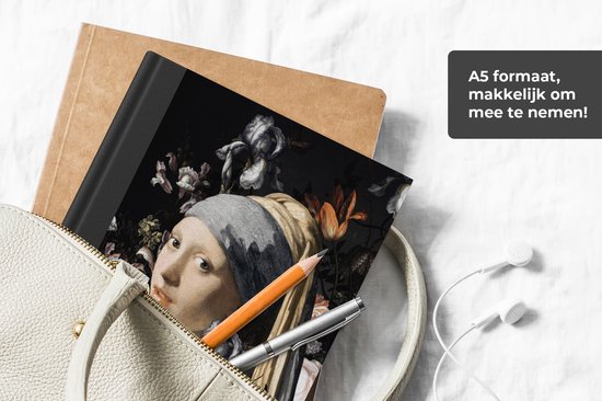 Carnet - Cahier d'écriture - Fille à la perle - Johannes Vermeer - Fleurs - Carnet - Format A5 - Bloc-notes