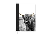 Notitieboek - Schrijfboek - Schotse Hooglander - Gras - Goud - Notitieboekje klein - A5 formaat - Schrijfblok