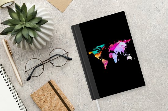 Carnet - Cahier d'écriture - Wereldkaart - Arc-en-ciel - Peinture - Carnet - Format A5 - Bloc-notes