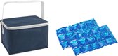 Kleine koeltas voor lunch blauw met 2 stuks flexibele koelelementen 3.5 liter
