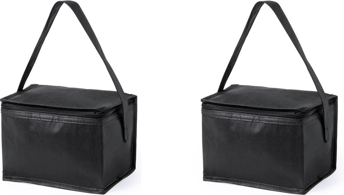 2x stuks kleine mini koeltasjes zwart sixpack blikjes - Compacte koelboxen/koeltassen - Merkloos