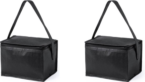 2x stuks kleine mini koeltasjes zwart sixpack blikjes - Compacte koelboxen/koeltassen