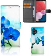 Telefoonhoesje Geschikt voor Samsung Galaxy A13 (4G) Wallet Book Case met foto Orchidee Blauw Valentijn Cadeautje Vrouw