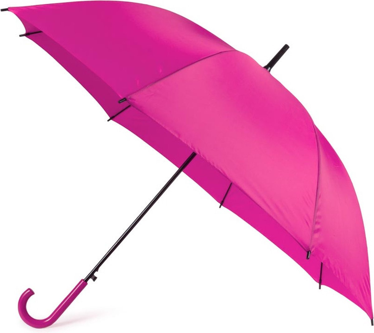 Automatische paraplu 107 cm doorsnede fuchsia - Grote paraplus met krul handvat