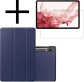 Hoesje Geschikt voor Samsung Galaxy Tab S8 Ultra Hoesje Case Hard Cover Hoes Book Case Met Screenprotector - Donkerblauw