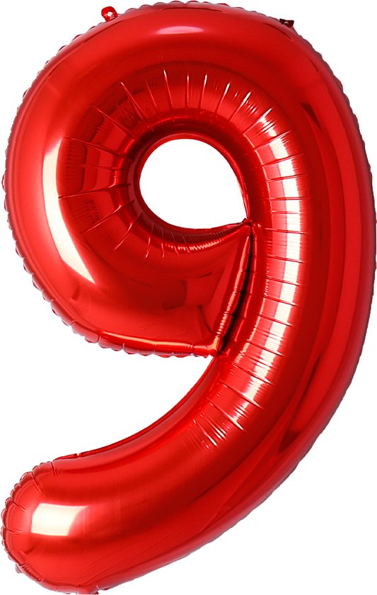 Ballon Cijfer 9 Jaar Rood Helium Ballonnen Verjaardag Versiering Cijfer ballonnen Feest versiering Met Rietje - 86Cm