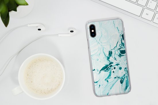 Coque pour iPhone Xs - Imprimé marbré - Peinture à l'huile - Blauw - Coque en Siliconen téléphone -