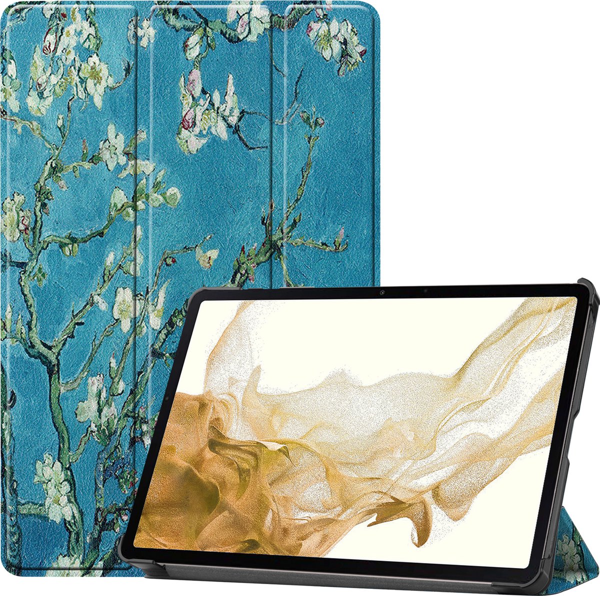 Hoes - Geschikt voor Samsung Galaxy Tab S8 Plus - Dun & Stevig - Trifold Bookcase - Hard Cover - Hardcover Book Case - Tablet Hoesje - Bloesem