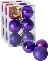18x stuks kerstballen paars mix van mat/glans/glitter kunststof diameter 4 cm - Kerstboom versiering