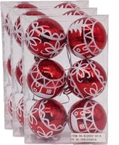 18x stuks gedecoreerde kerstballen rood kunststof diameter 6 cm - Kerstboom versiering