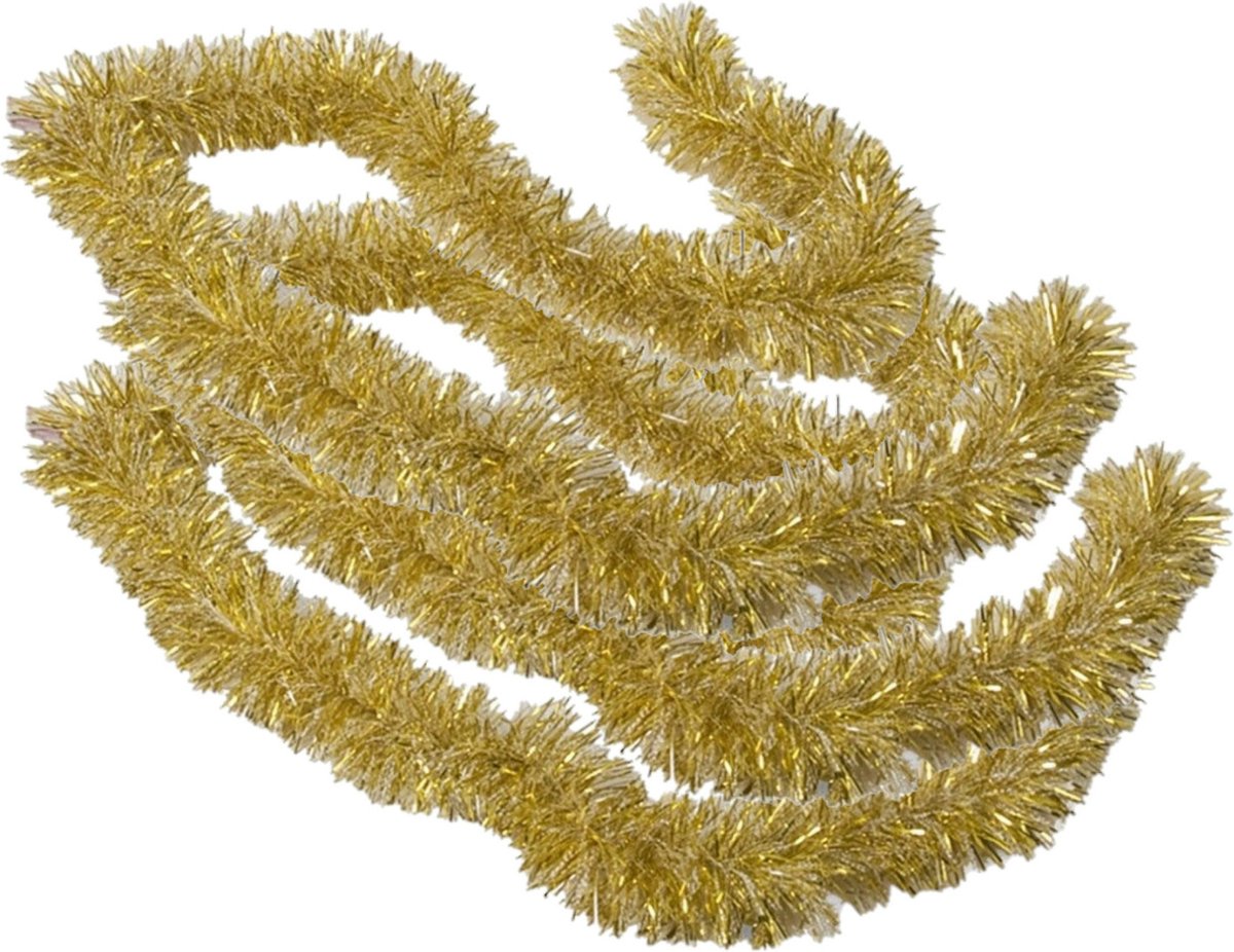 Gerimport Kerstboomslingers - 3x - goud / sneeuw - folie - 180 x 7 cm - kerstboom versiering/guirlandes