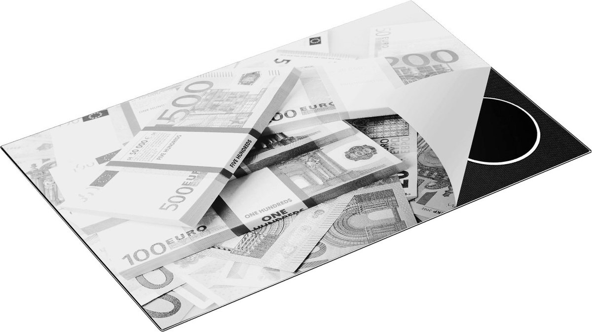 Chefcare Inductie Beschermer Euro Geld Briefjes - Stapels - Zwart Wit - 85x52 cm - Afdekplaat Inductie - Kookplaat Beschermer - Inductie Mat