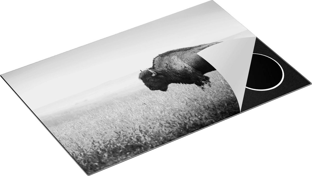 Chefcare Inductie Beschermer Bizon in het Gras - Zwart Wit - 81,2x52 cm - Afdekplaat Inductie - Kookplaat Beschermer - Inductie Mat