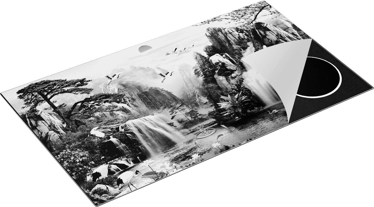Chefcare Inductie Beschermer Watervallen in de Bergen - Abstract - Zwart Wit - 89,6x51,6 cm - Afdekplaat Inductie - Kookplaat Beschermer - Inductie Mat