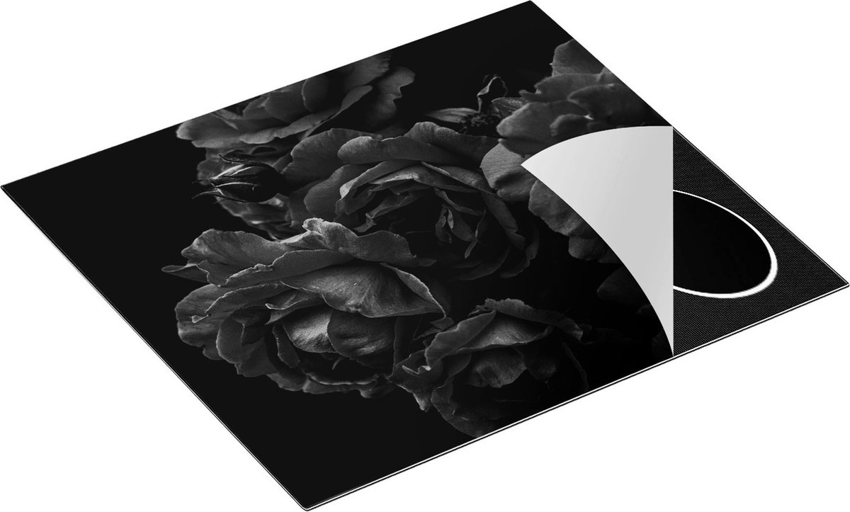 Chefcare Inductie Beschermer Rode Bloemen met Zwarte Achtergrond - Zwart Wit - 60x50 cm - Afdekplaat Inductie - Kookplaat Beschermer - Inductie Mat