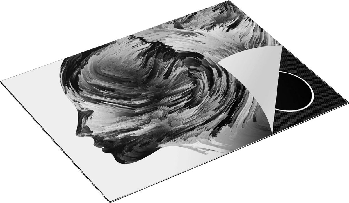 Chefcare Inductie Beschermer Abstracte Kunst van een Gezicht - Hoofd - Zwart Wit - 70x52 cm - Afdekplaat Inductie - Kookplaat Beschermer - Inductie Mat