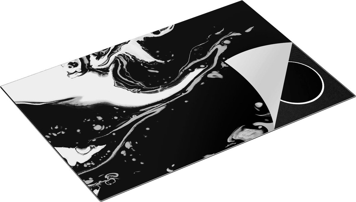 Chefcare Inductie Beschermer Abstracte Kunst - Zwart Wit - 80x52 cm - Afdekplaat Inductie - Kookplaat Beschermer - Inductie Mat