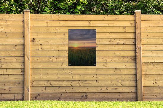 Affiche de jardin - Moulin à vent - Décoration de clôture - Herbe - Décoration de jardin - Jardin - Ciel - Coucher de soleil - Ciel - 60x80 cm - Toile de jardin - Affiche extérieure