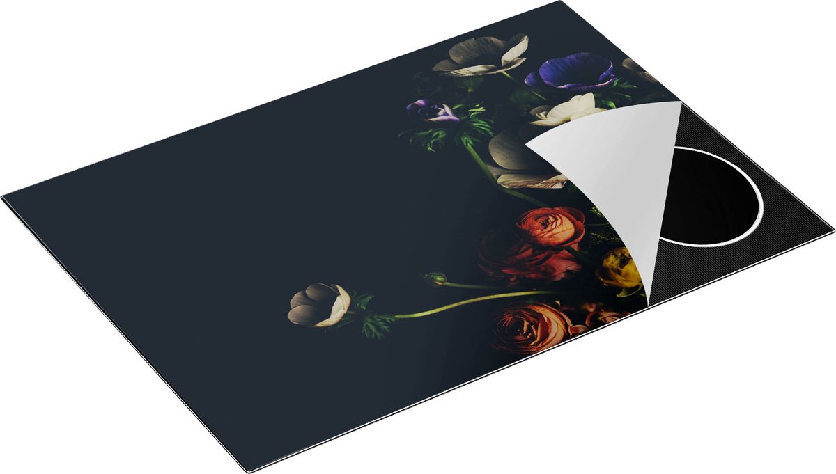 Chefcare Inductie Beschermer Boeket met Verschillende Mooie Bloemen - 75x52 cm - Afdekplaat Inductie - Kookplaat Beschermer - Inductie Mat