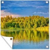 Tuin - Tuinposter - Water - Lucht - Schuttingposter - Wolken - Bomen - Tuindecoratie - 50x50 cm - Tuindoek - Buitenposter