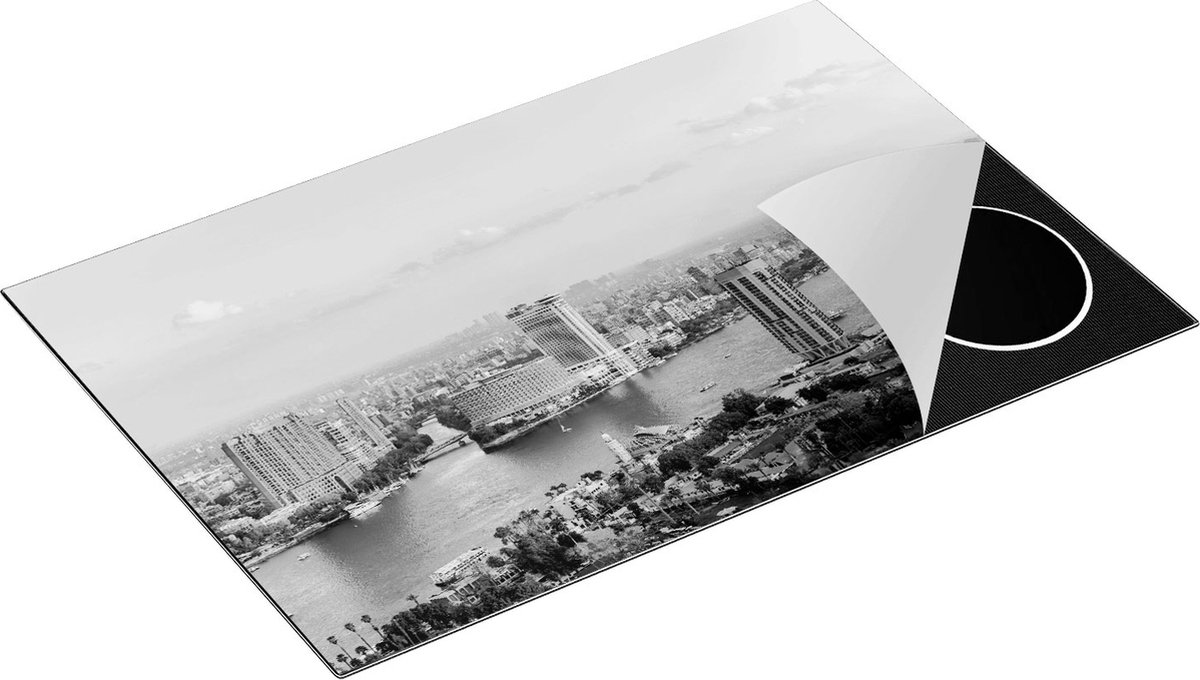 Chefcare Inductie Beschermer De Nijl Rivier in Cairo, Egypte - Zwart Wit - 80x50 cm - Afdekplaat Inductie - Kookplaat Beschermer - Inductie Mat