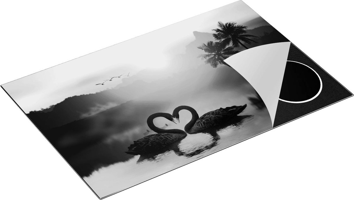 Chefcare Inductie Beschermer Twee Zwarte Zwanen in een Hart Vorm - Zwart Wit - 83x51,5 cm - Afdekplaat Inductie - Kookplaat Beschermer - Inductie Mat
