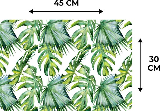 Napperons de table - Jungle - Feuilles - Nature - Tropical - Vert clair - Sous-verre - Cuisine - 45x30 cm - 6 pièces