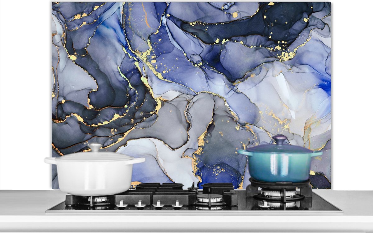 Spatscherm - Goud - Abstract - Marmer look - Luxe - Blauw - Natuursteen ...