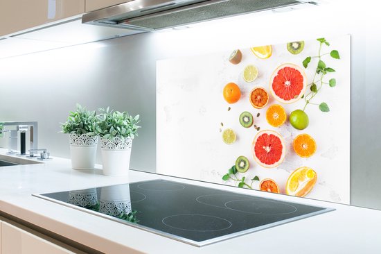 Spatscherm keuken 90x60 cm - Kookplaat achterwand Citrus - Regenboog - Fruit - Zomer - Gezond - Muurbeschermer - Spatwand fornuis - Hoogwaardig aluminium