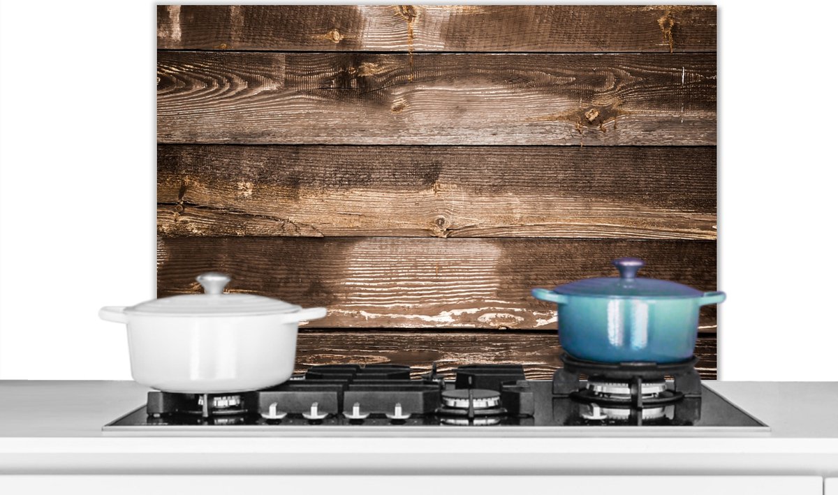 Spatscherm keuken - Spatbord - Hout - Donker - Plank - Keuken - Muurdecoratie - 80x55 cm
