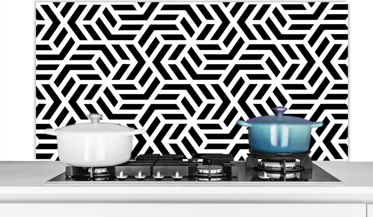 Spatscherm - Achterwand keuken - Patronen - Zwart - Wit - Design - Keuken - 120x60 cm
