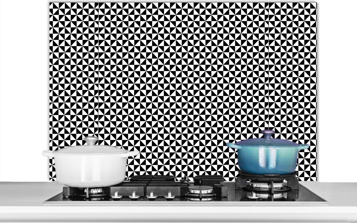 Spatscherm - Patronen - Driehoek - Design - Zwart - Wit - Keuken - Spatwand- 100x65 cm
