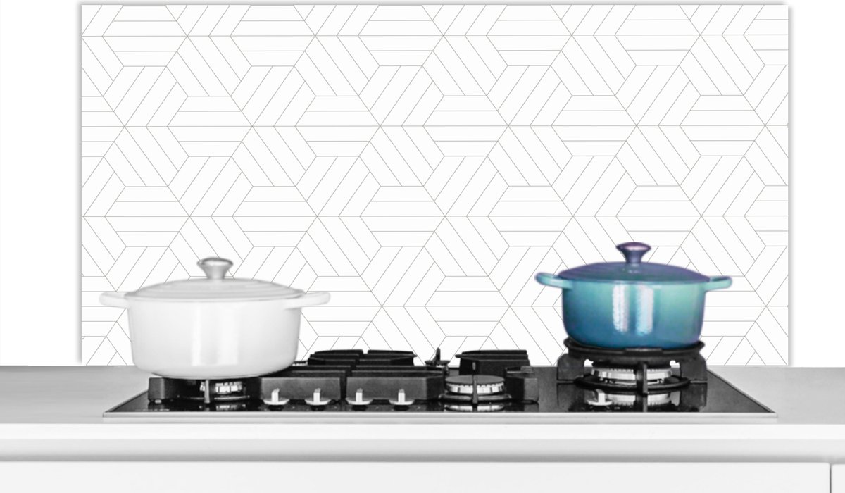 Spatscherm - Design - Keuken - Patronen - Lijn - Zwart - Wit - Spatwand - 120x60 cm