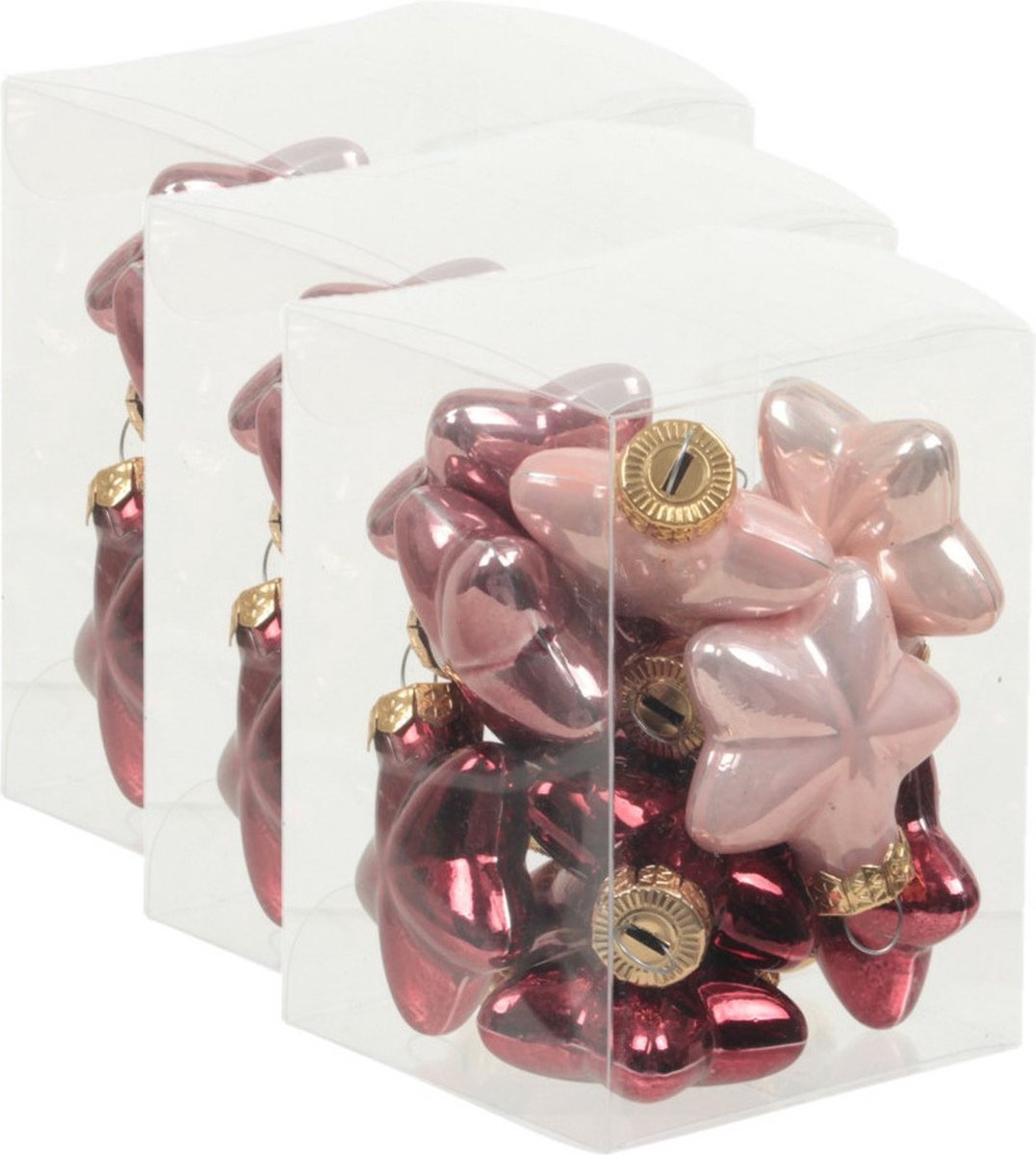 Othmar Decorations 36x Sterretjes kersthangers/kerstballen roze tinten van glas - 4 cm - mat/glans - Kerstboomversiering