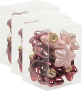 36x Sterretjes kersthangers/kerstballen roze tinten van glas - 4 cm - mat/glans - Kerstboomversiering