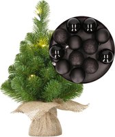 Mini sapin de Noël/sapin artificiel avec éclairage 45 cm et boules de Noël incluses noir - Décorations de Noël