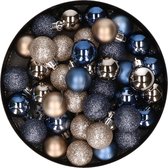 Set de 40x boules de Noël en plastique mix champagne et bleu foncé 3 cm - Décorations de Noël