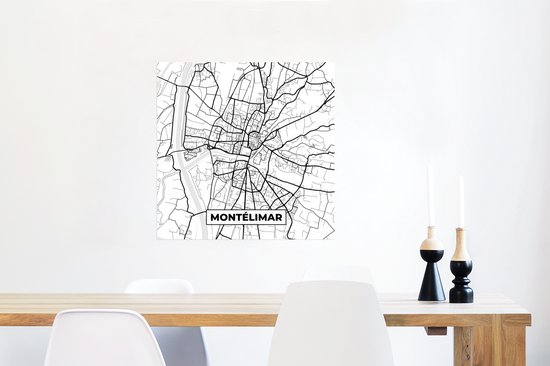 Poster Montélimar - Frankrijk - Plattegrond - Stadskaart - Kaart - Zwart wit - 50x50 cm