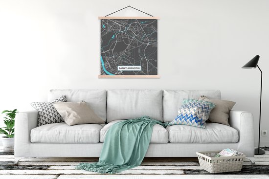Posterhanger incl. Poster 120x120 cm - Schoolplaat - Stadskaart – Plattegrond – Duitsland – Blauw – Sankt Augustin – Kaart - Textielposter - Blanke latten - Stadskaart