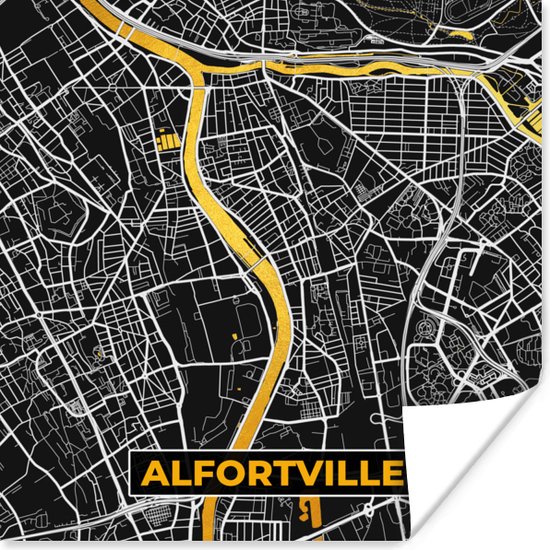 Poster Alfortville – Plattegrond – Frankrijk – Kaart – Stadskaart - 100x100 cm XXL