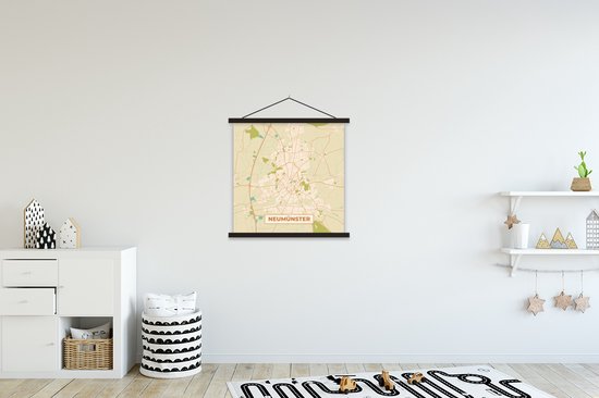 Porte-affiche avec affiche - Affiche scolaire - Neumünster - Vintage - Carte - Plan de la ville - Plan d'étage - 60x60 cm - Lattes noires - Plan d'étage
