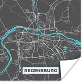 Poster Stadskaart – Plattegrond – Duitsland – Blauw – Regensburg – Kaart - 100x100 cm XXL
