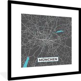 Fotolijst incl. Poster - München – Stadskaart – Blauw – Plattegrond – Stadskaart – Kaart - Duitsland - 40x40 cm - Posterlijst