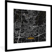 Fotolijst incl. Poster - Black and Gold – Stadskaart – Unna – Duitsland – Plattegrond – Kaart - 40x40 cm - Posterlijst