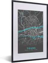 Fotolijst incl. Poster - Tours - Plattegrond - Frankrijk - Kaart - Stadskaart - 40x60 cm - Posterlijst