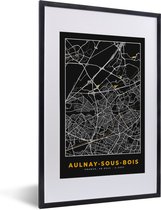 Fotolijst incl. Poster - Plattegrond – Kaart – Stadskaart – Frankrijk – Aulnay-sous-Bois - 40x60 cm - Posterlijst