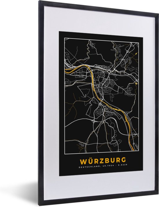 Cadre photo avec poster - Plan de ville - Allemagne - Or - Würzburg - Carte - 40x60 cm - Cadre pour poster