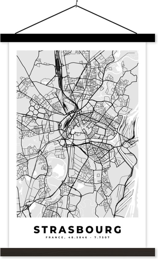 Porte-affiche avec affiche - Affiche scolaire - Carte - Plan de la ville - Strasbourg - Carte - France - 40x60 cm - Lattes noires